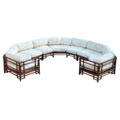 Midcentury Ficks Reed Rattan Semi Circular Sofa, Large Circle Sectional