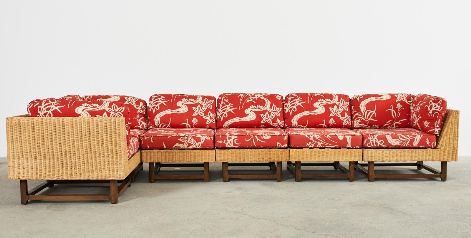 Mid-Century Modern Midcentury Ficks Reed Rattan Wicker Six-Piece Sectional Sofa