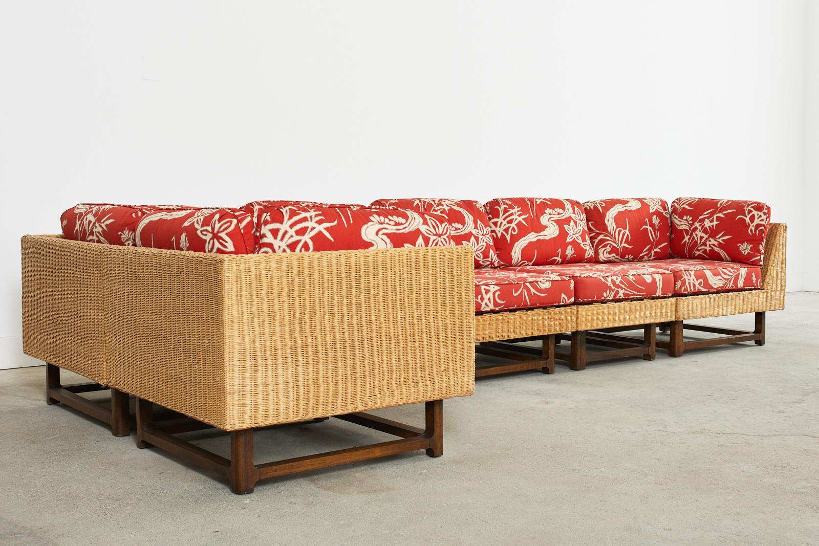 Midcentury Ficks Reed Rattan Wicker Six-Piece Sectional Sofa In Good Condition In Rio Vista, CA