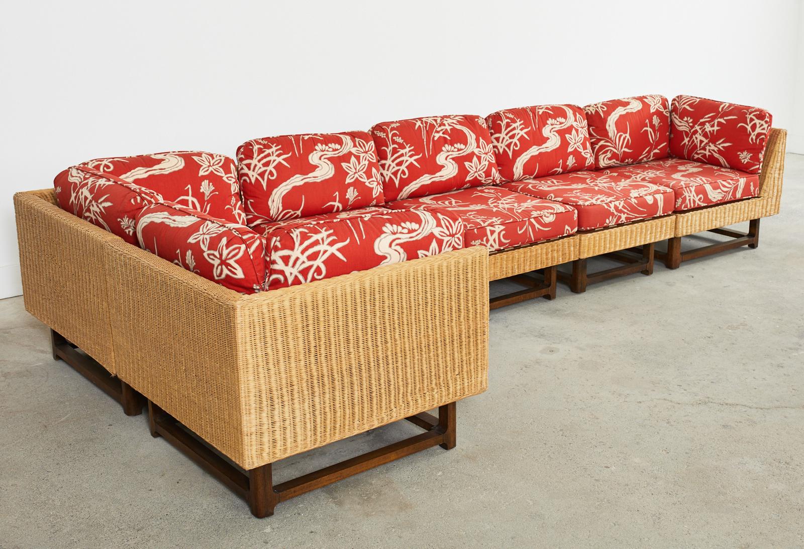 20th Century Midcentury Ficks Reed Rattan Wicker Six-Piece Sectional Sofa