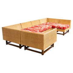 Midcentury Ficks Reed Rattan Wicker Six-Piece Sectional Sofa