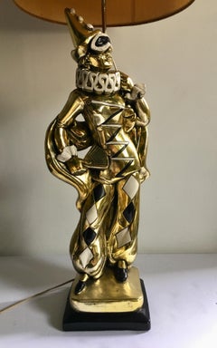 Midcentury Figural Jester Harlequin Plaster Table Lamp