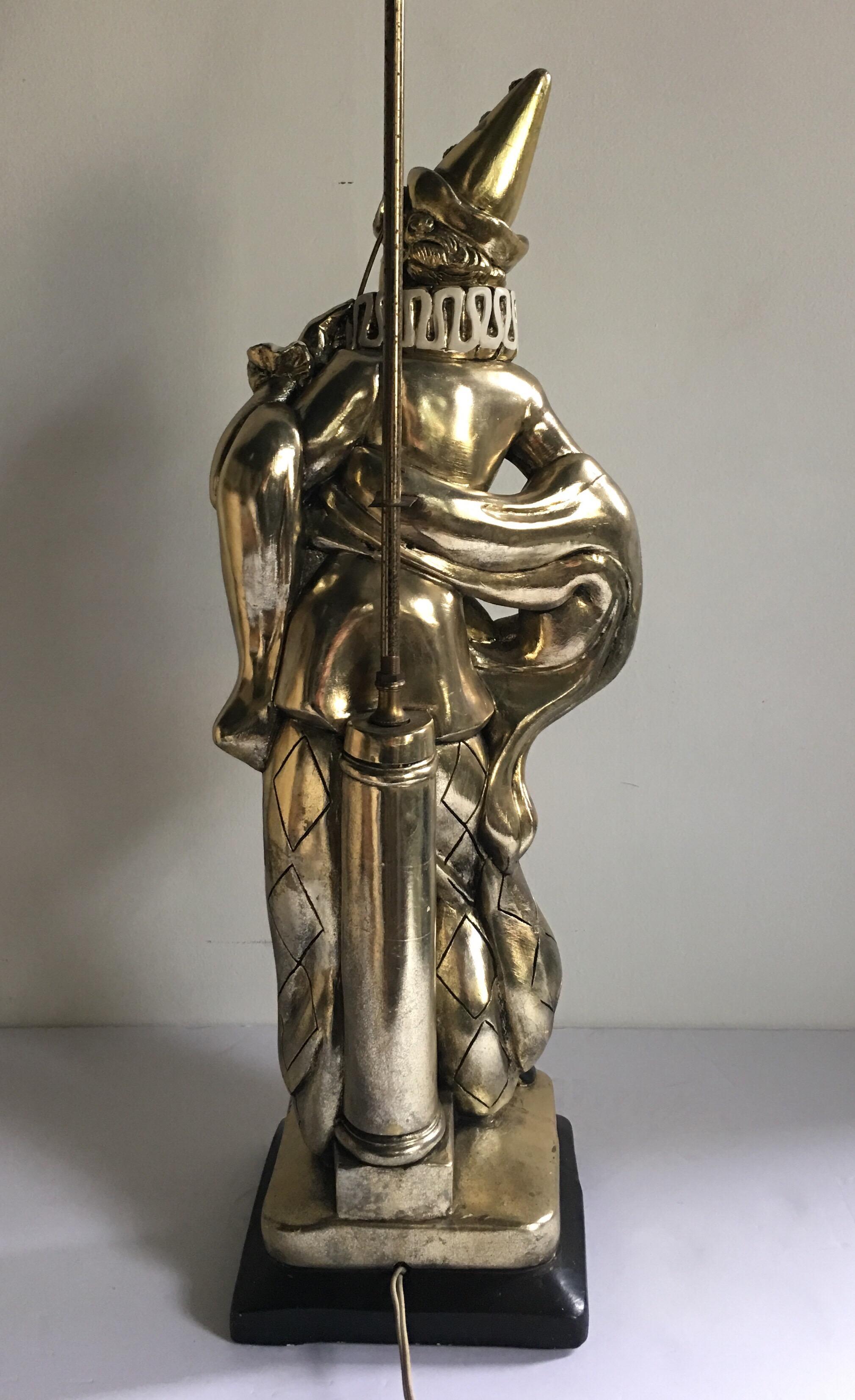 Mid-20th Century Midcentury Figural Jester Harlequin Plaster Table Lamp For Sale