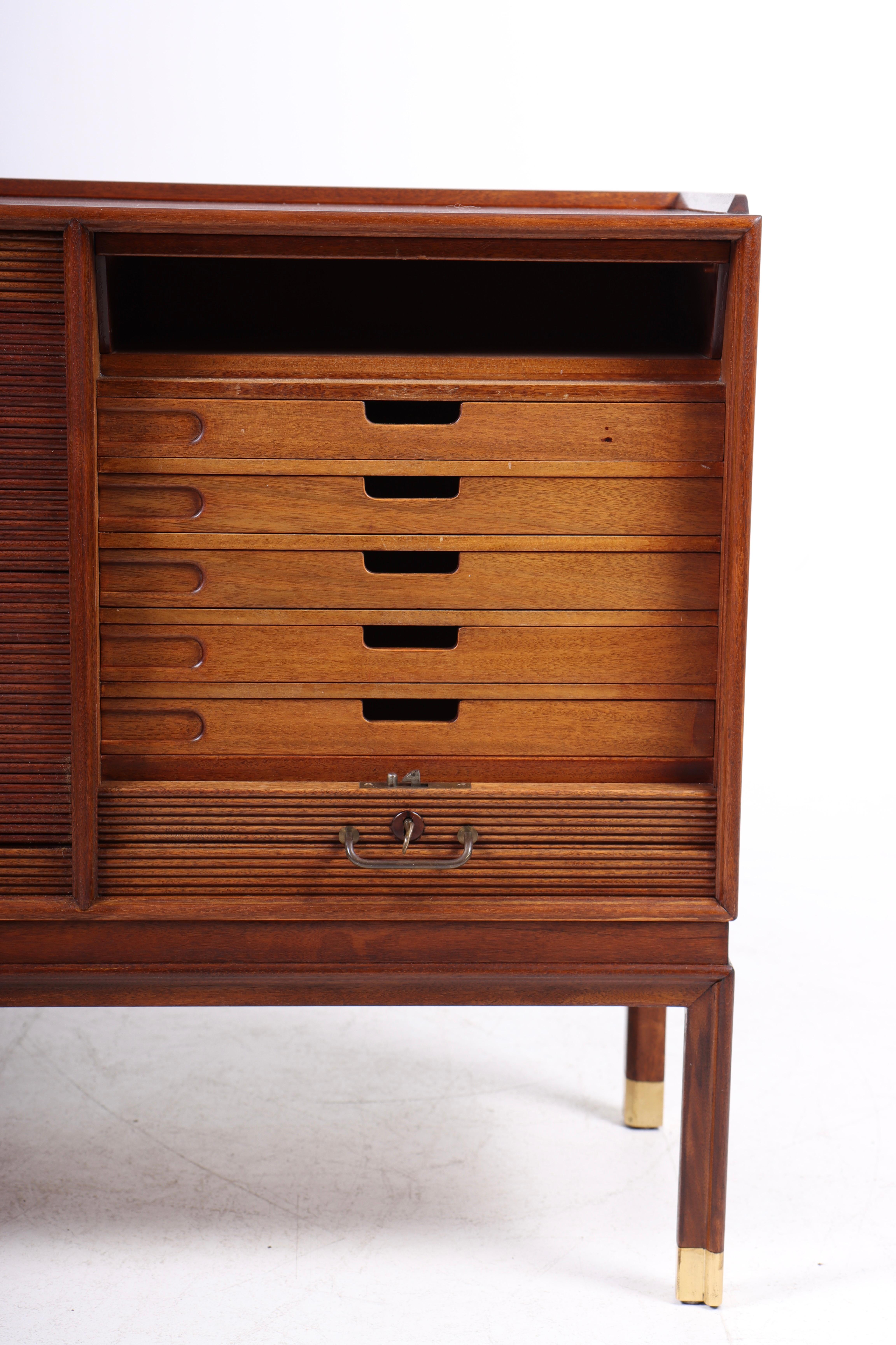 Danish Midcentury File Cabinet in Mahogany with Tambour Doors, 1950s