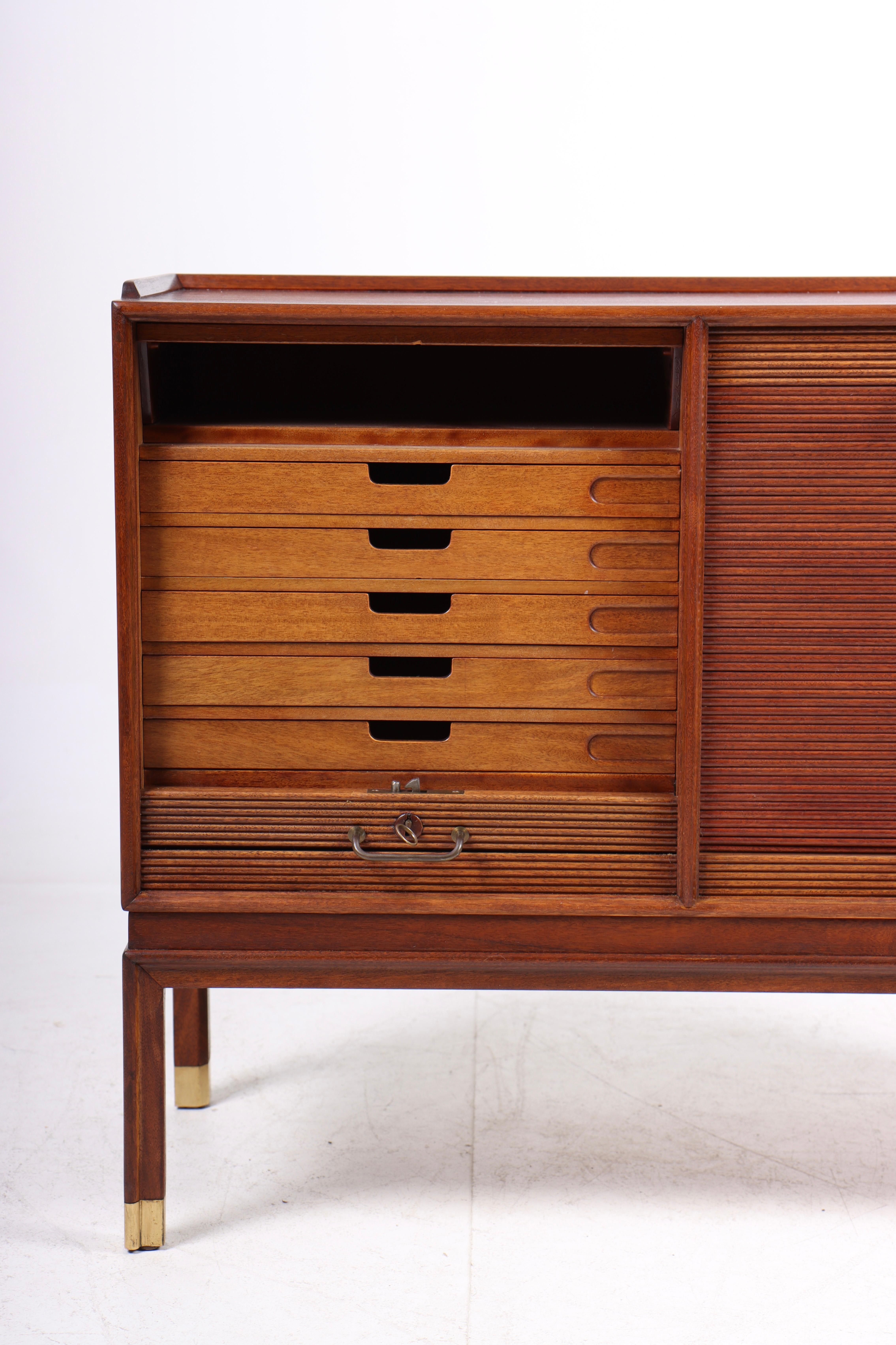 Midcentury File Cabinet in Mahogany with Tambour Doors, 1950s In Good Condition For Sale In Lejre, DK