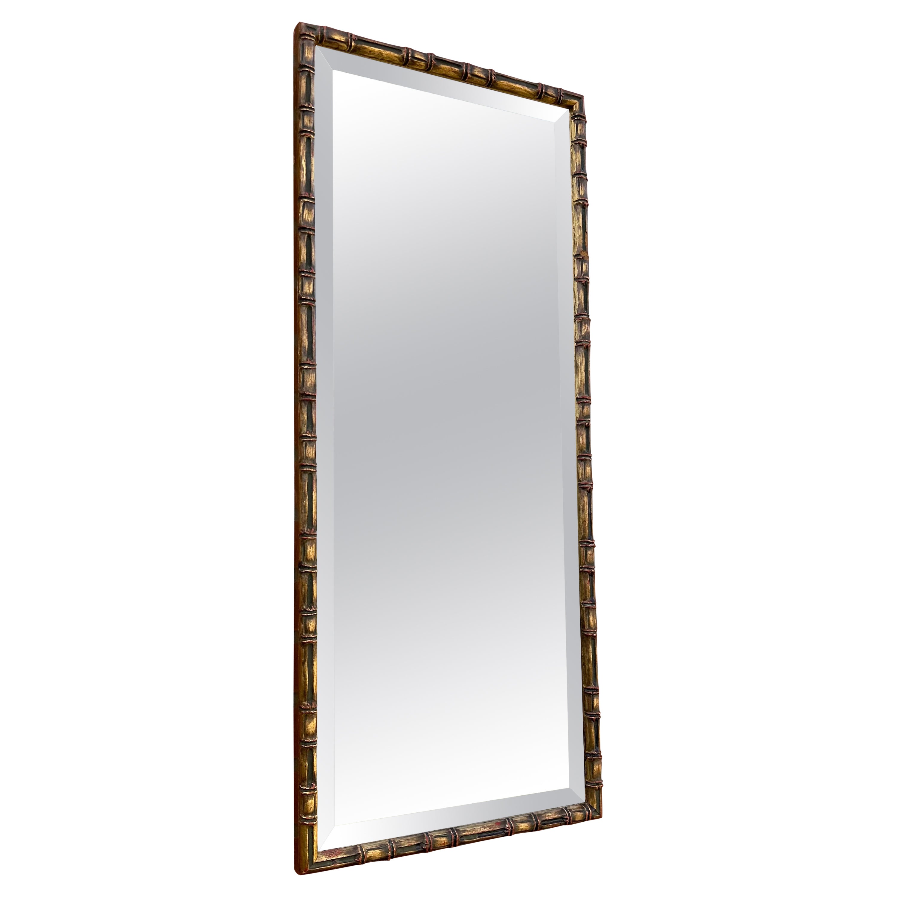 MidCentury Fein geschnitzt vergoldetes Holz Bambus Stil Wandspiegel w. Geschliffenes Glas