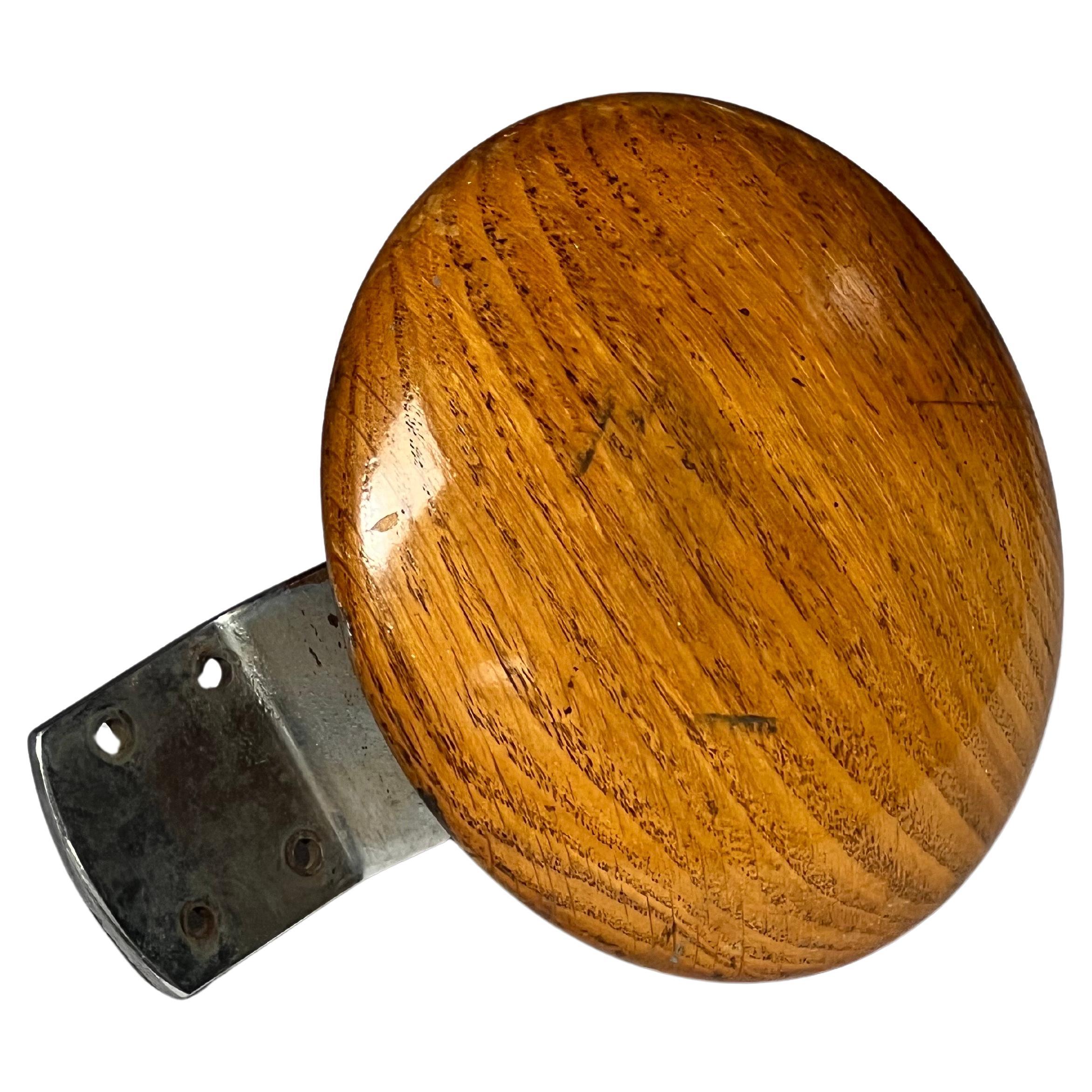 Midcentury Finish oak and chrome door handle in round shape 1950's