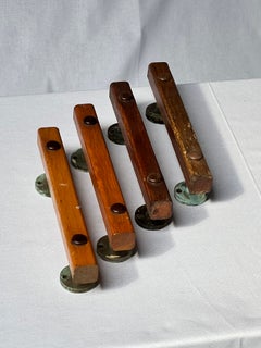 Midcentury Finish  set of 4 oak and chrome door handle rectangular shape 1950's