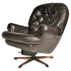 Midcentury Finland Leather Swivel Armchair by Peem, 1970s