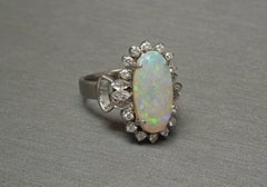 Midcentury Fire Opal and Diamond 18 Karat Ring