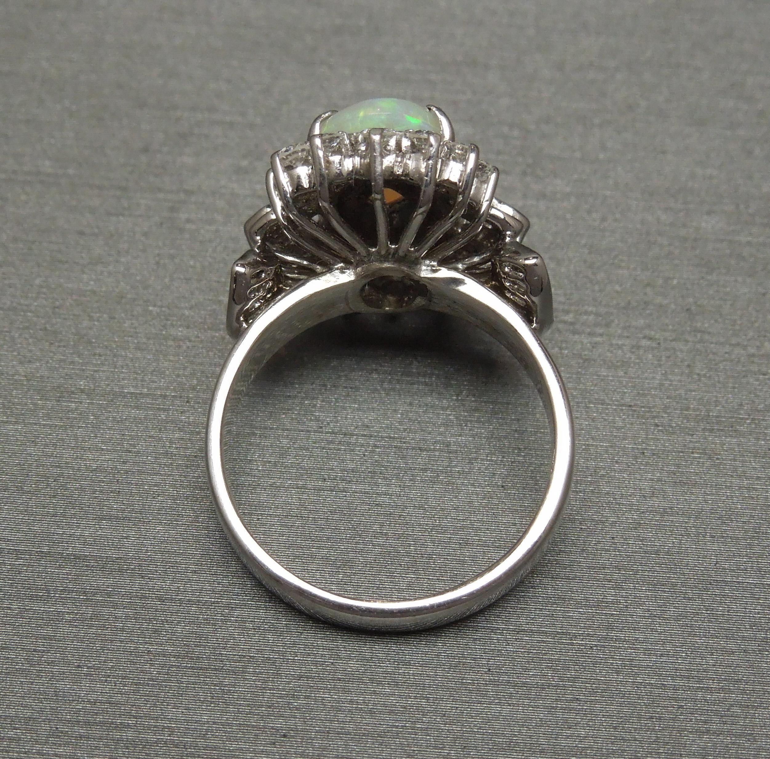 Women's Midcentury Fire Opal and Diamond 18 Karat Ring For Sale