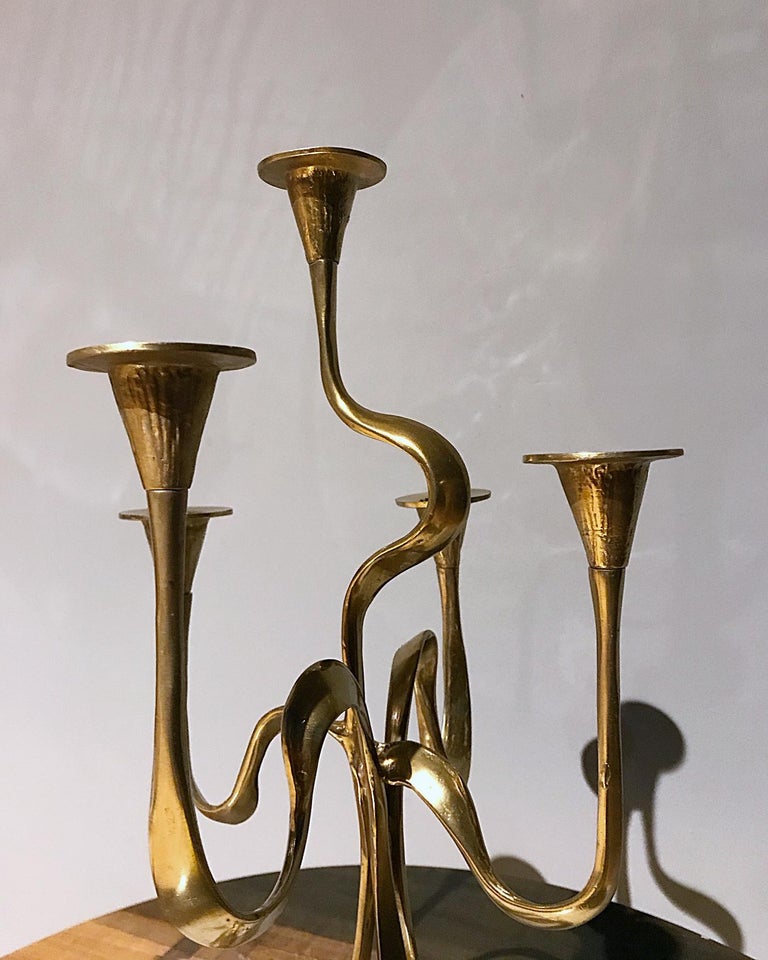 Austrian Midcentury Five-Arm Organic Form Brass Candleholder, Candelabra, 1960s, Austria
