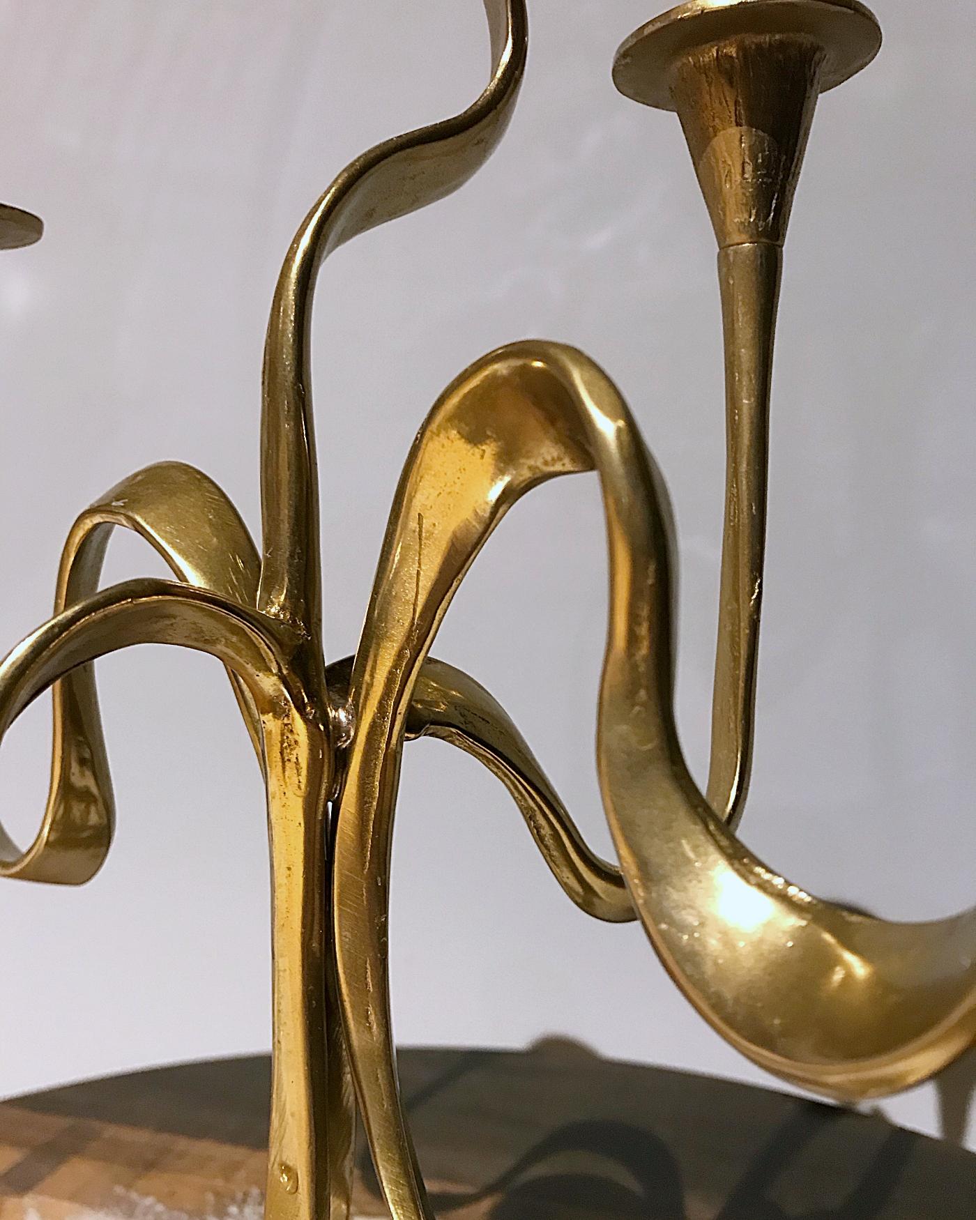 Art Nouveau Midcentury Five-Arm Organic Form Brass Candleholder Candelabra, 1960s, Austria