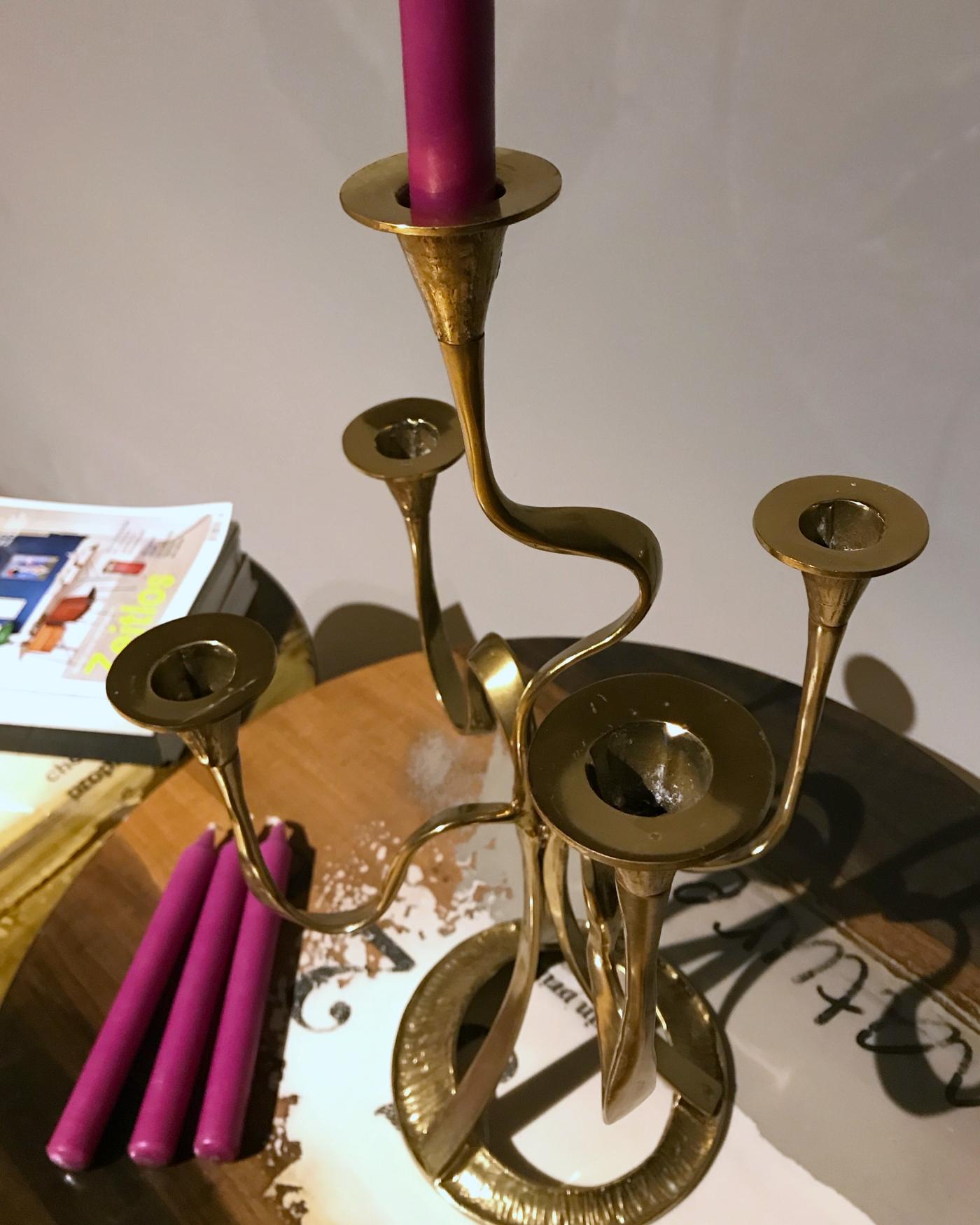 Cast Midcentury Five-Arm Organic Form Brass Candleholder Candelabra, 1960s, Austria
