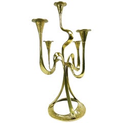 Midcentury Five-Arm Organic Form Brass Candleholder Candelabra, 1960s, Austria