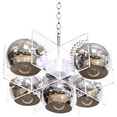 Midcentury Five-Orb Chrome and Acrylic Pendant Lamp, 1970s