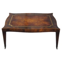 Midcentury Flamed Mahogany Tooled Leather Coffee Cocktail Table Hepplewhite