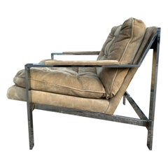 Midcentury Flat Bar Chrome Leather Suede Lounge Chair by Cy Mann
