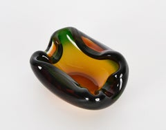 Midcentury Flavio Poli Submerged Murano Green Glass with Amber Shades Bowl, 1960
