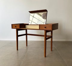 Midcentury flip top vanity make up desk with hidden mirror, 1960s Denmark