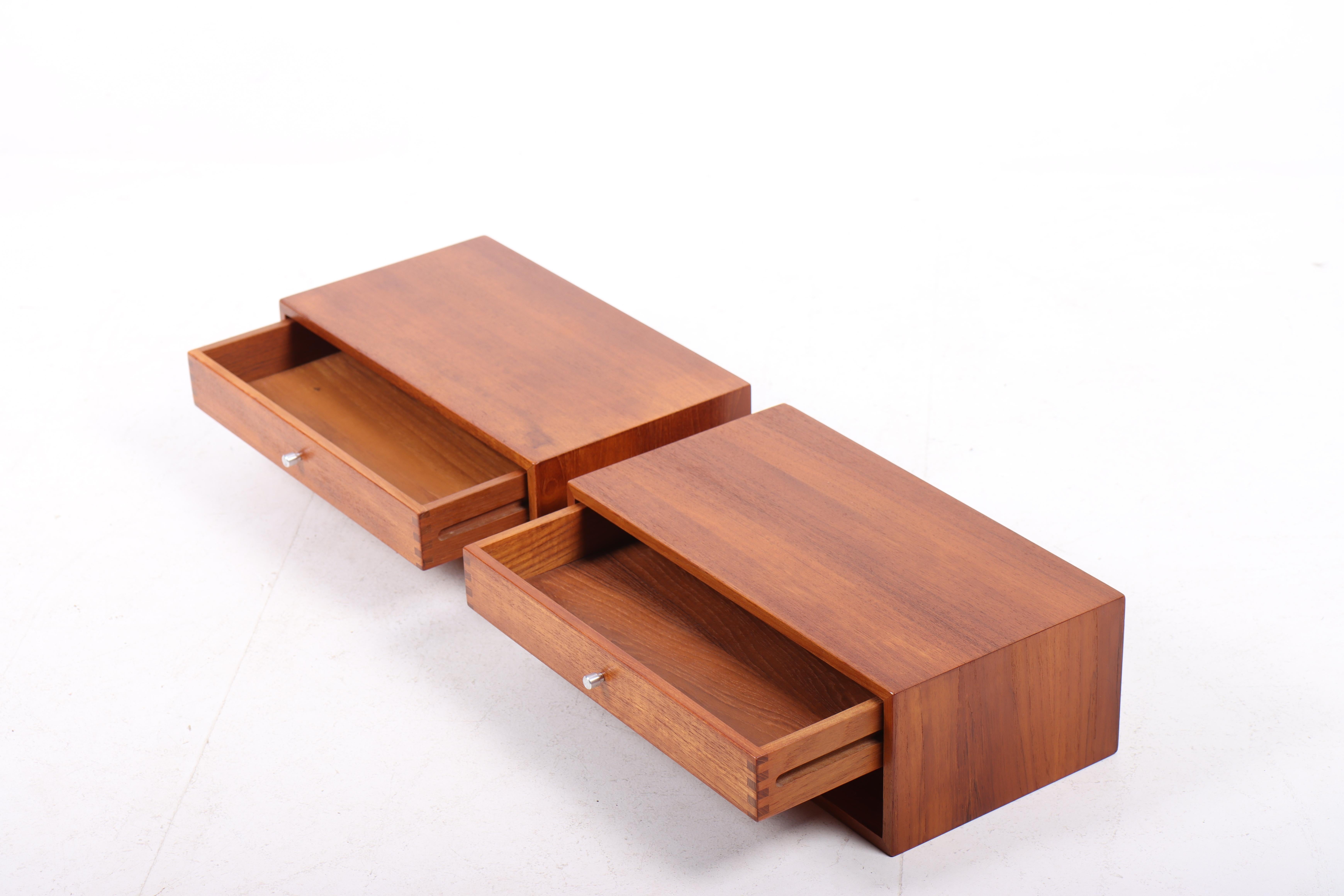 Scandinavian Modern Mid-Century Floating Night Stands in Teak Designed by Kai Kristiansen, 1960s