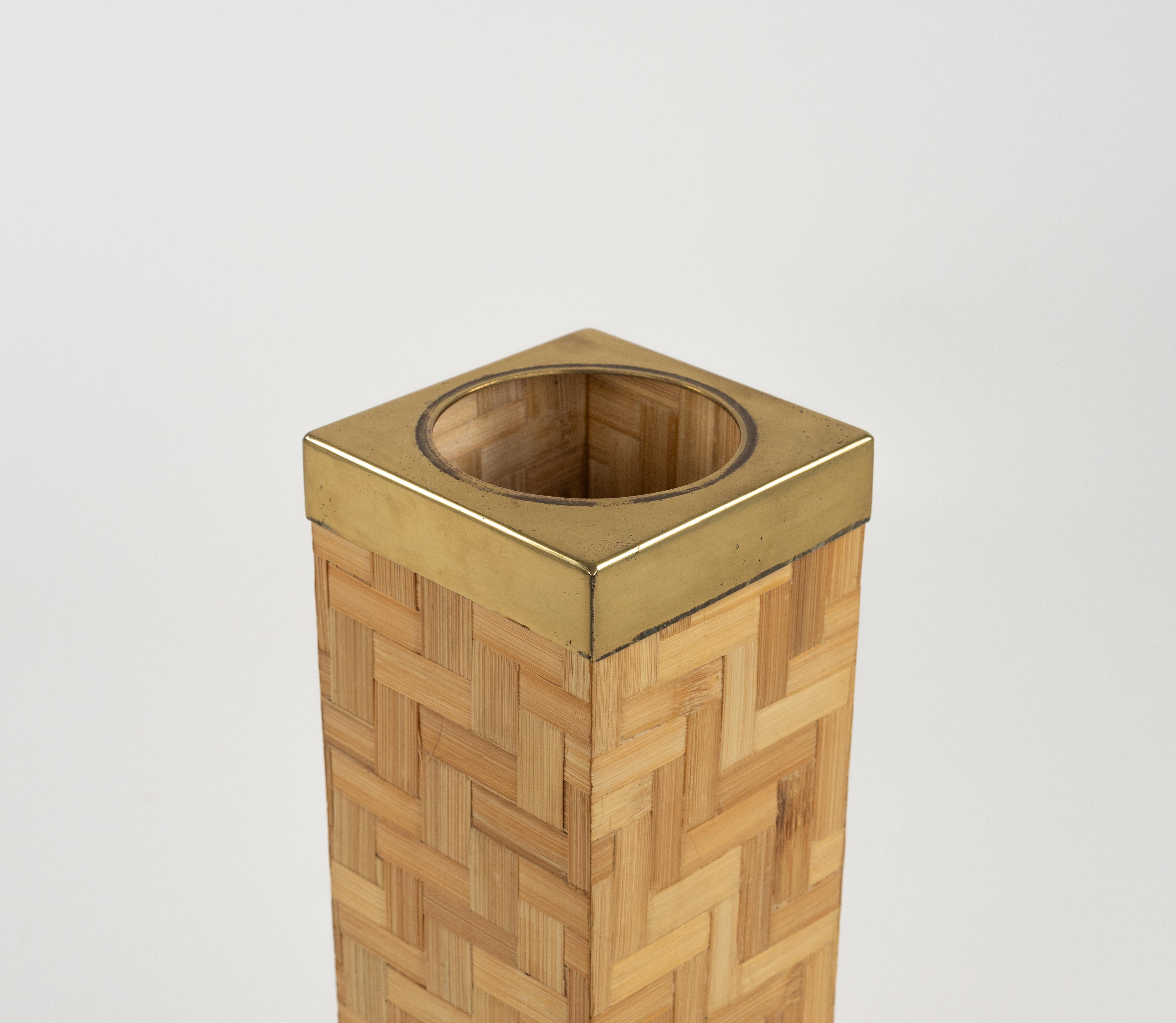Midcentury Floor Ashtray in Bamboo and Brass, Italy 1970s For Sale 3