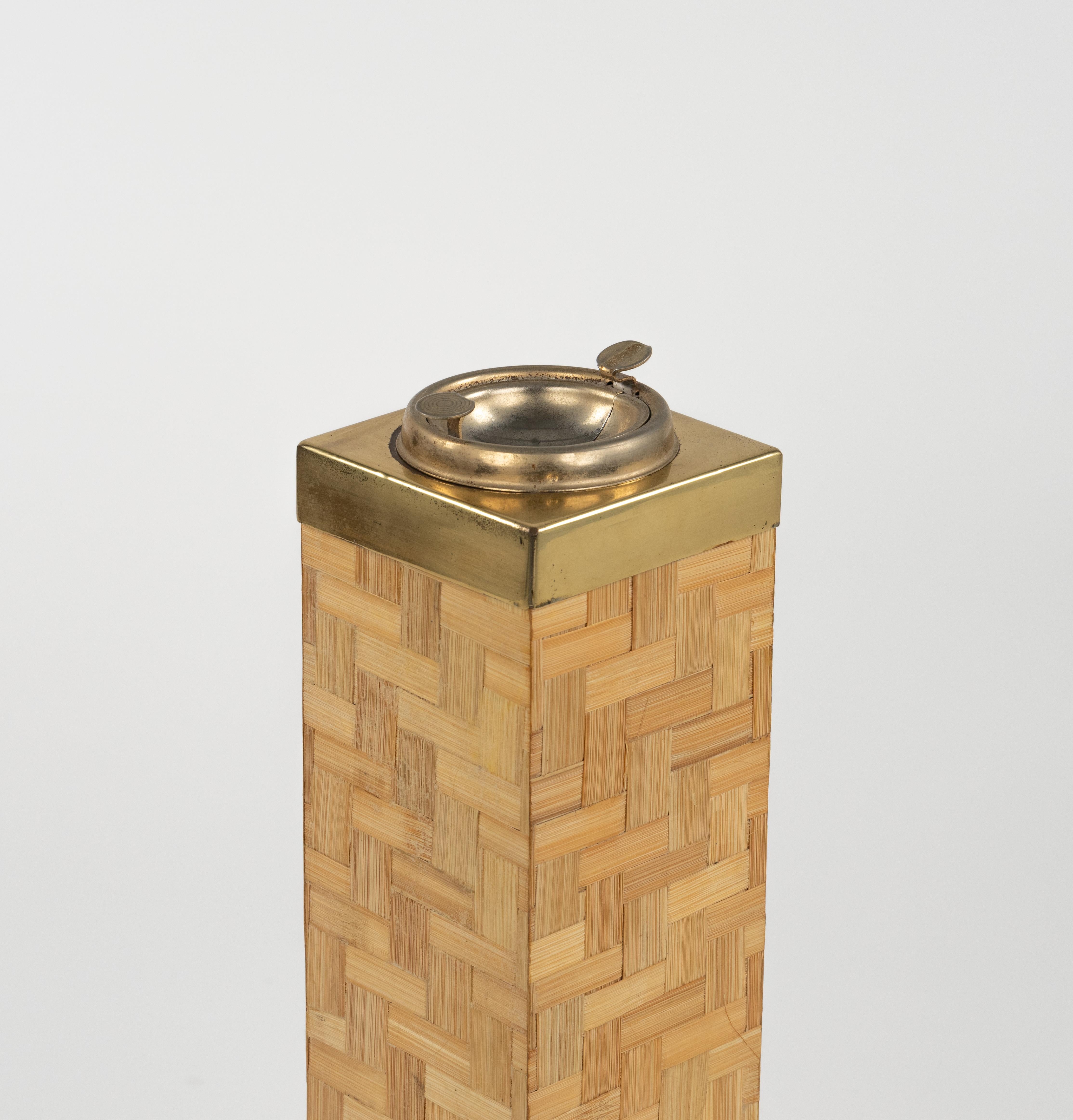 Midcentury Floor Ashtray in Bamboo and Brass, Italy 1970s For Sale 5