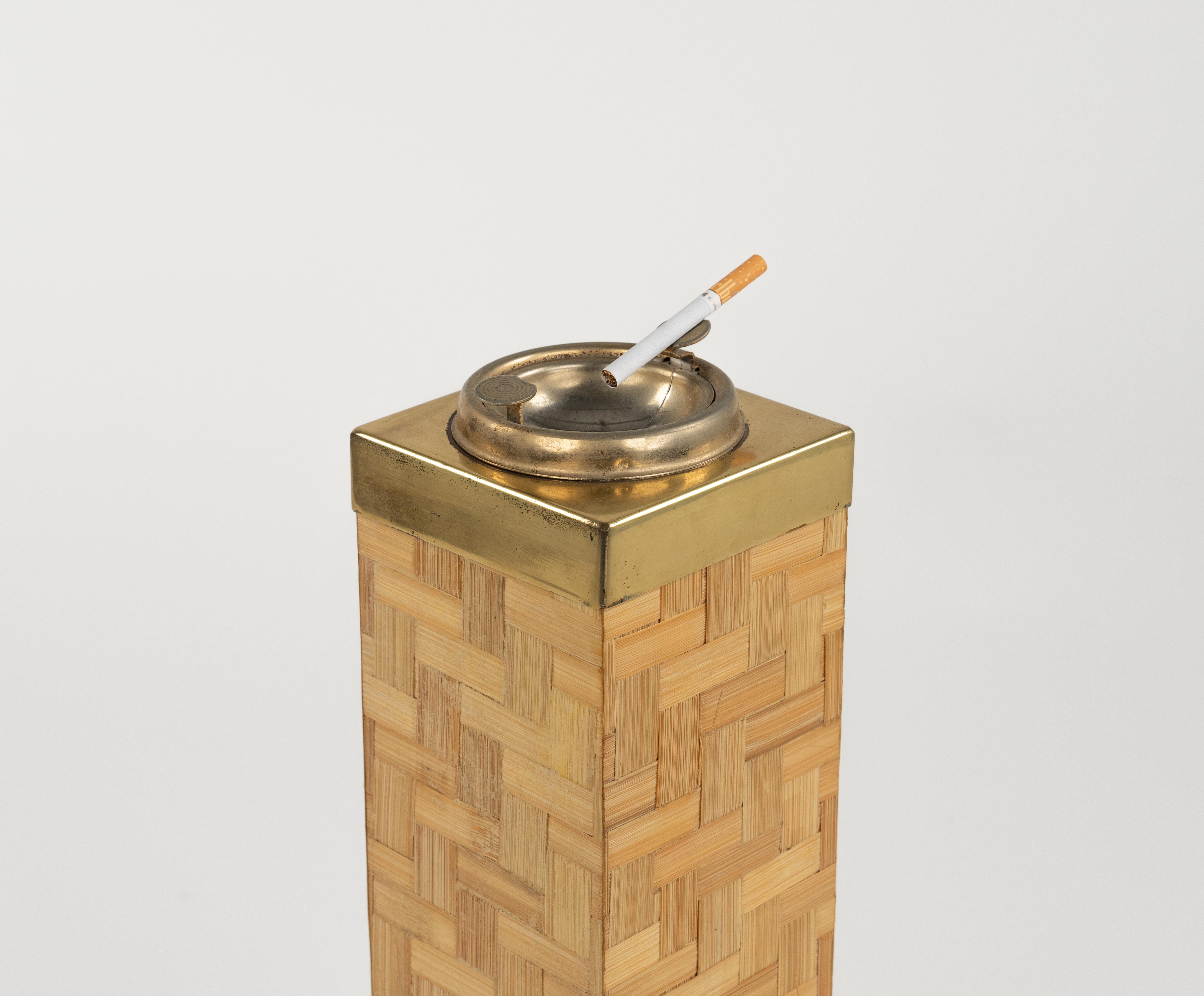 Late 20th Century Midcentury Floor Ashtray in Bamboo and Brass, Italy 1970s For Sale