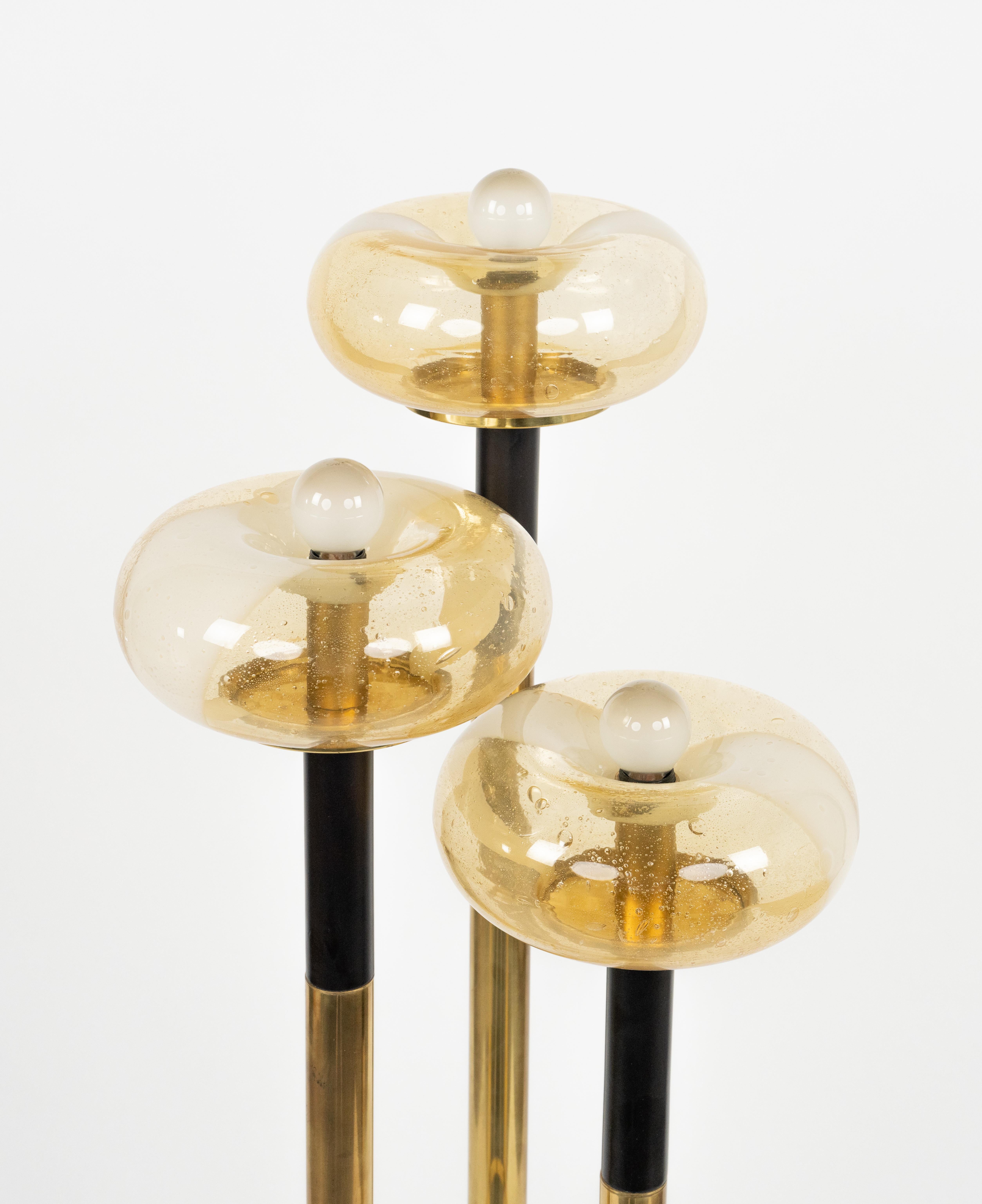 Midcentury Floor Lamp Brass and Murano Glass Mazzega Style, Italy 1970s For Sale 6