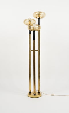 Midcentury Floor Lamp Brass and Murano Glass Mazzega Style, Italy 1970s
