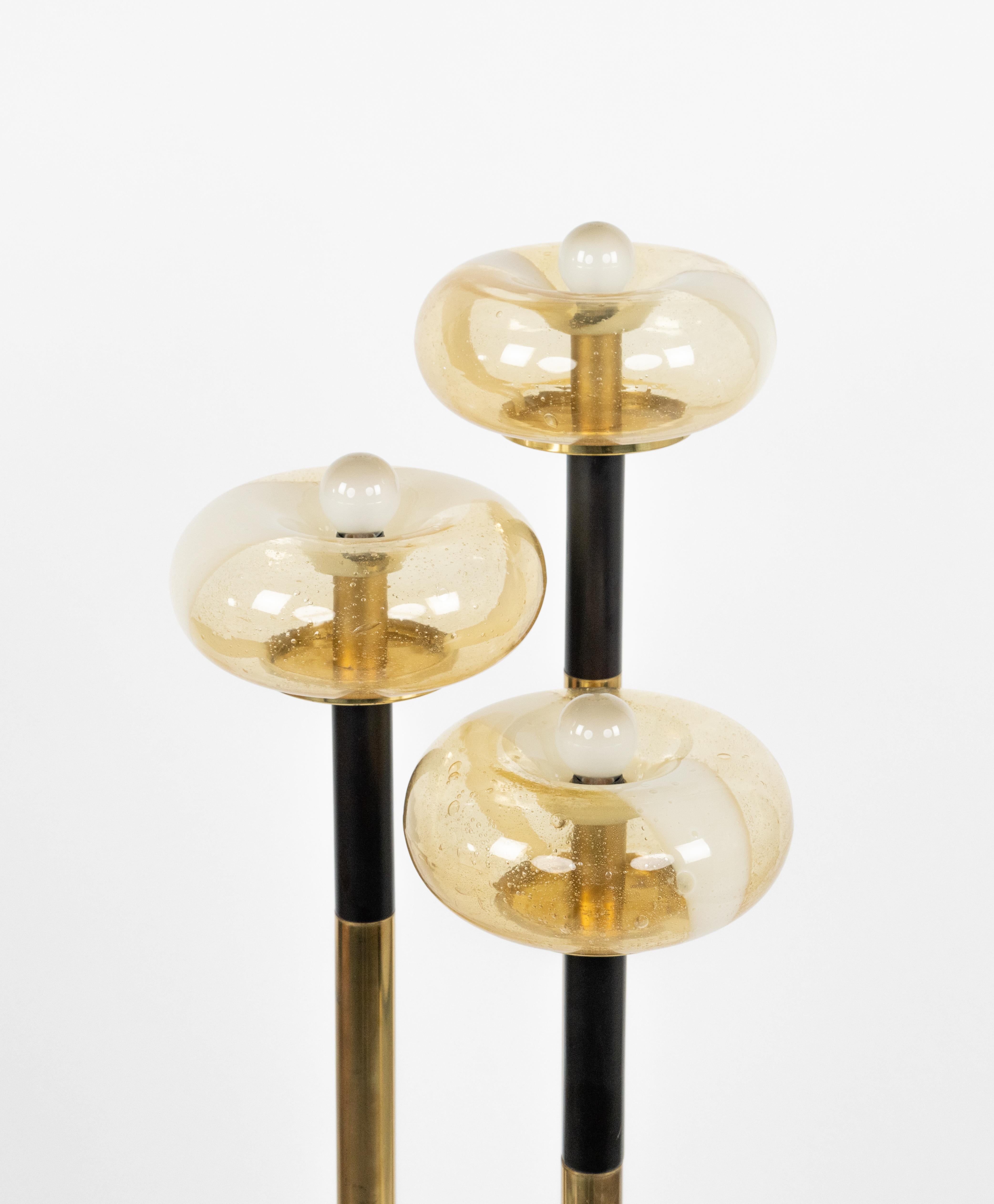 Midcentury Floor Lamp Brass and Murano Glass Mazzega Style, Italy 1970s For Sale 1