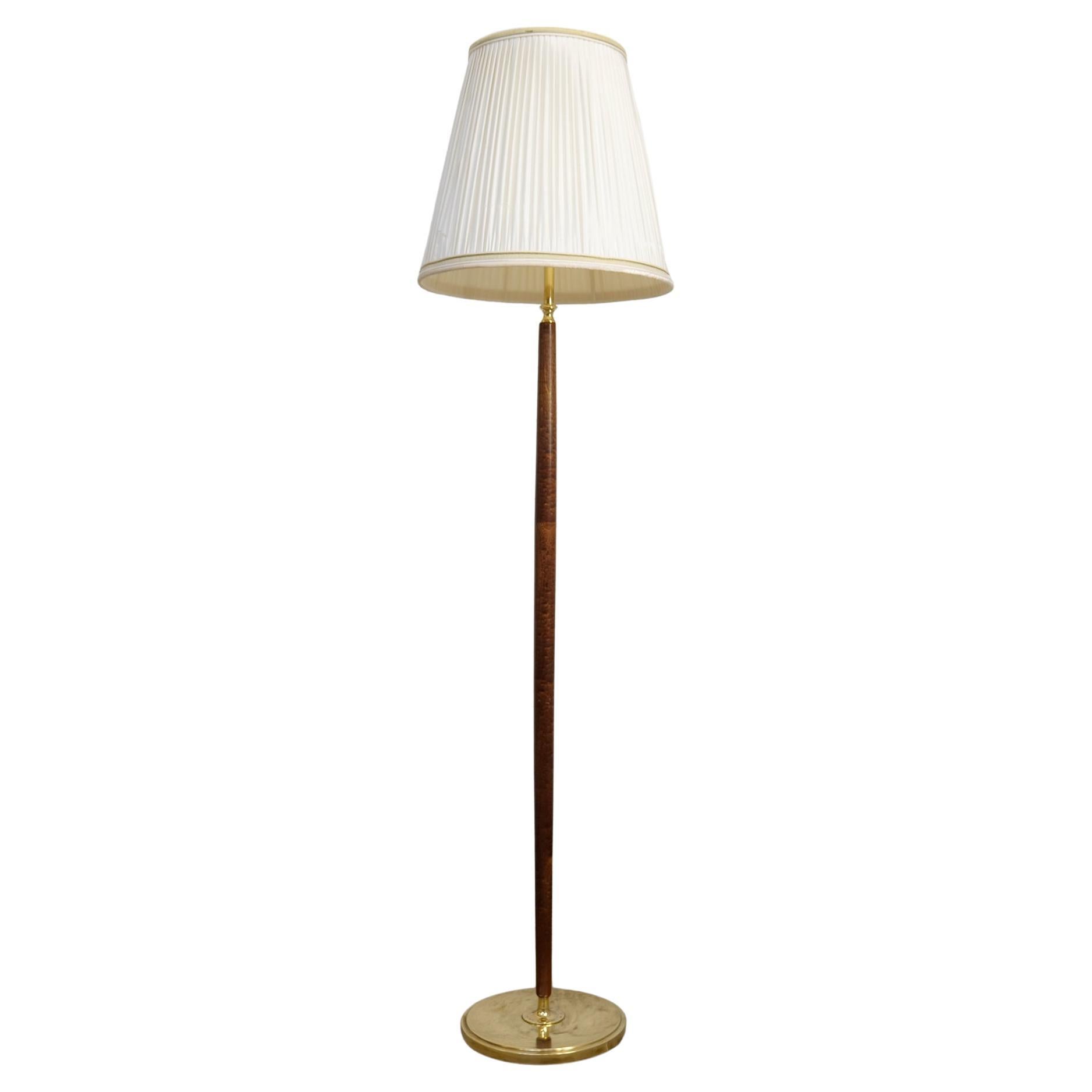 Mid-Century Floor Lamp Brass and Polished Wood Böhlmarks, Sweden, 1940s For Sale