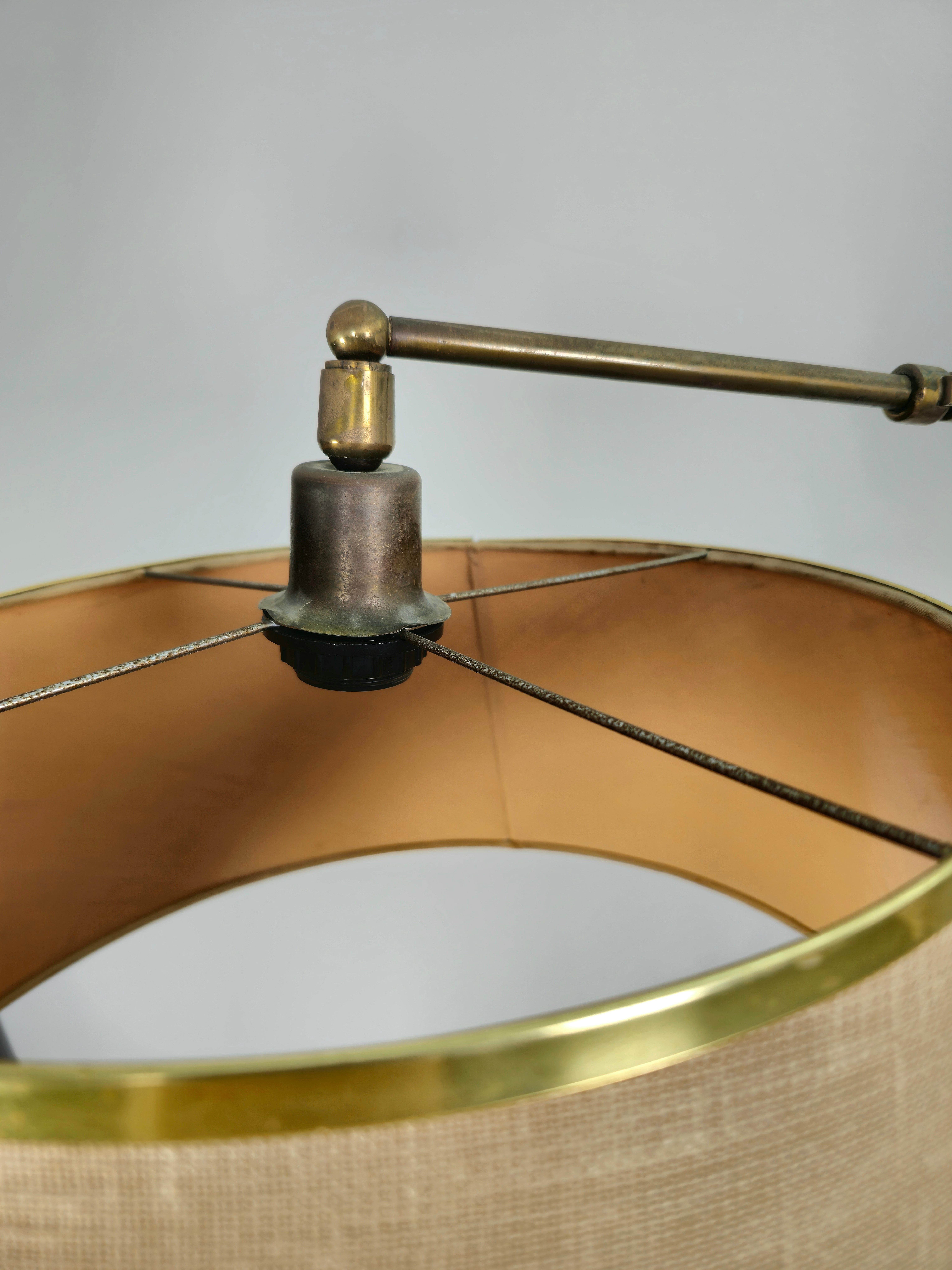 Midcentury Floor Lamp Brass Chromed Metal Fabric Adjustable Italian Design 1950s For Sale 5