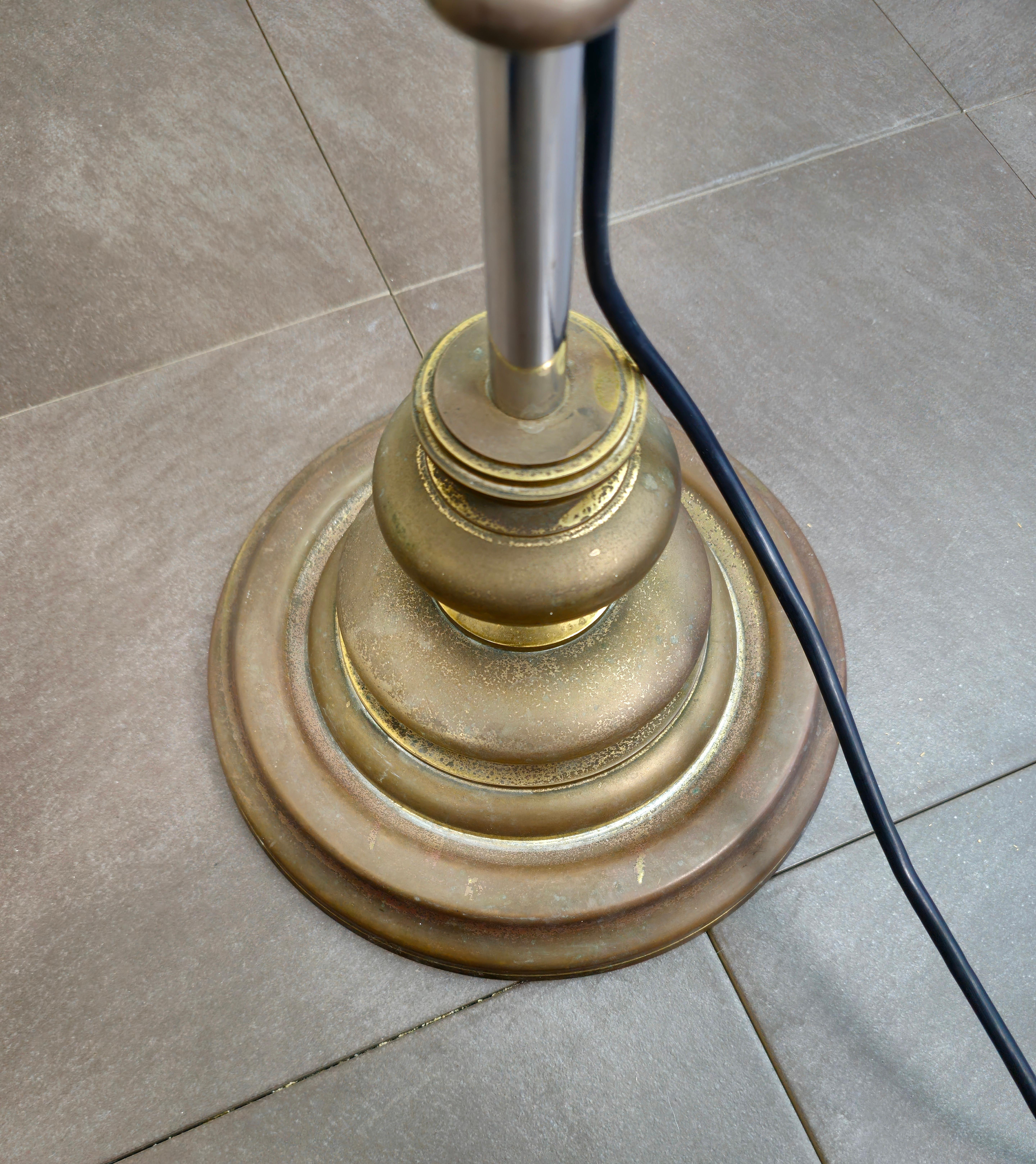 Midcentury Floor Lamp Brass Chromed Metal Fabric Adjustable Italian Design 1950s For Sale 6