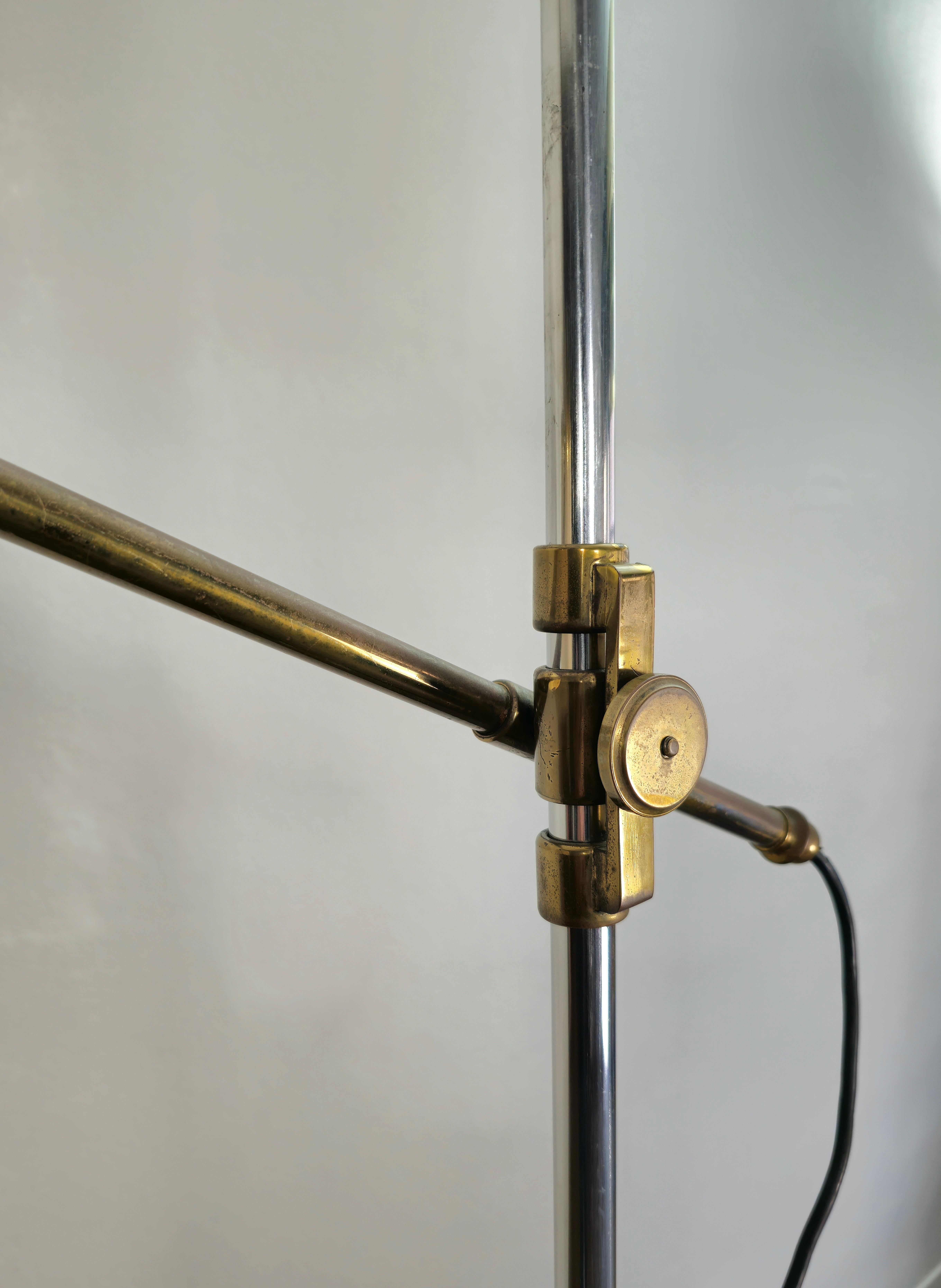 Midcentury Floor Lamp Brass Chromed Metal Fabric Adjustable Italian Design 1950s For Sale 3