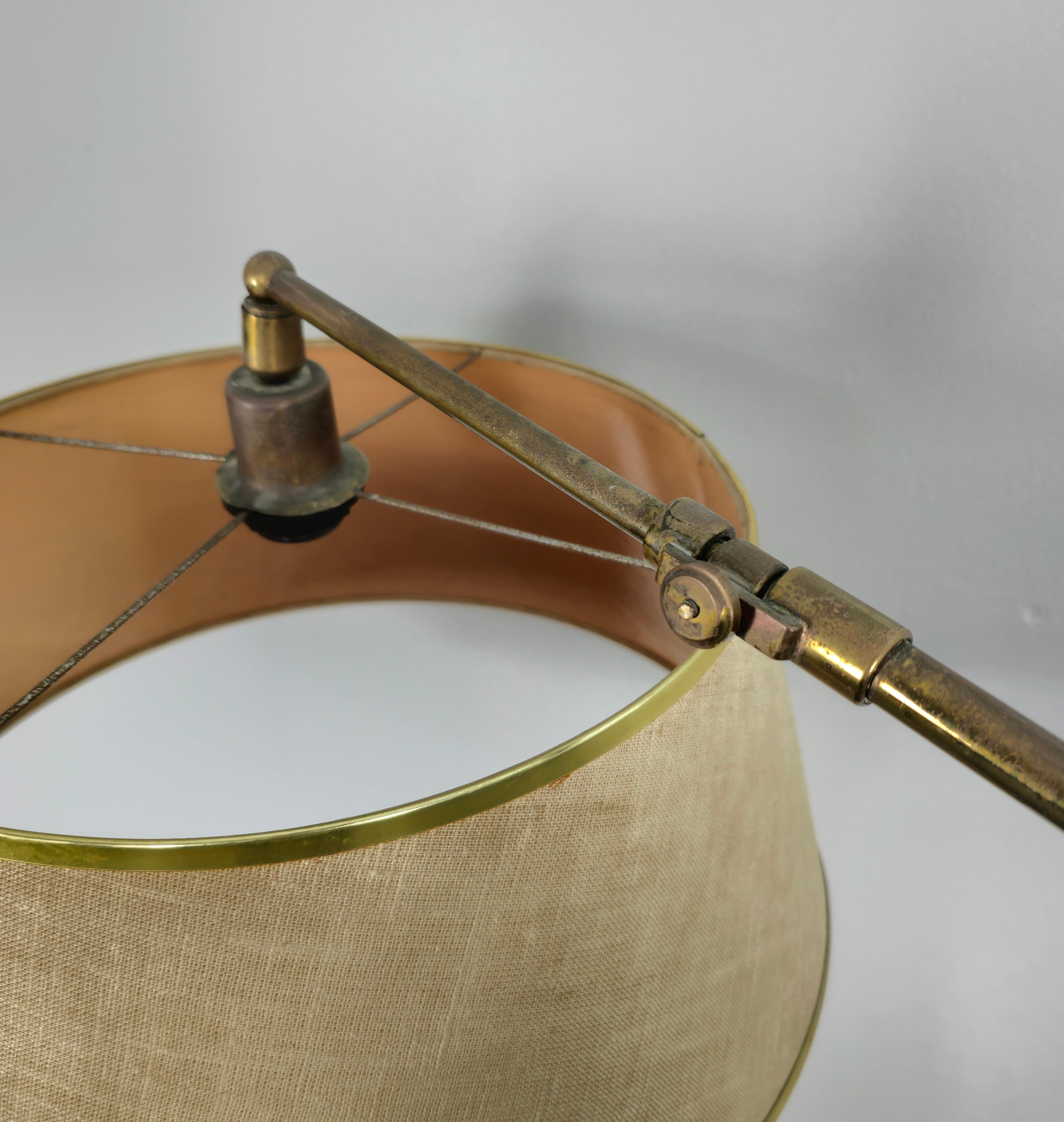 Midcentury Floor Lamp Brass Chromed Metal Fabric Adjustable Italian Design 1950s For Sale 4