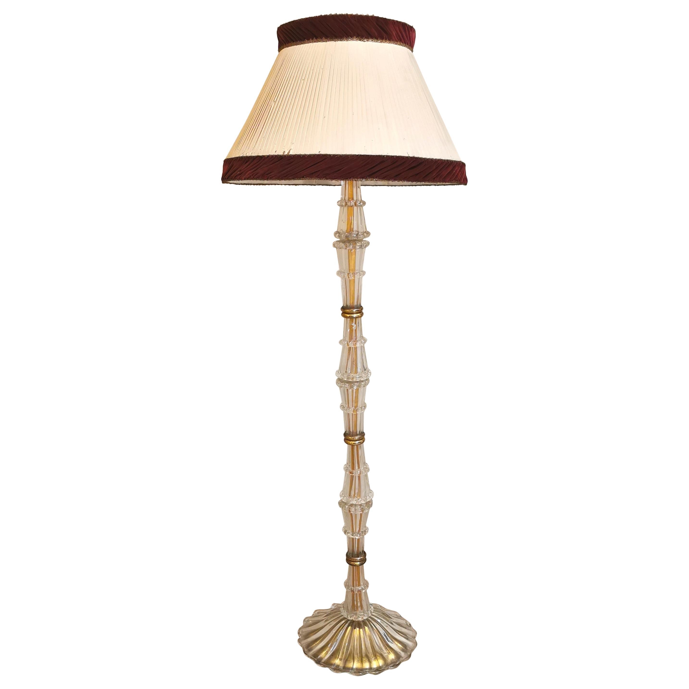 Midcentury Floor Lamp Murano Glass Brass Velvet Silk Ercole Barovier Italy 1940s