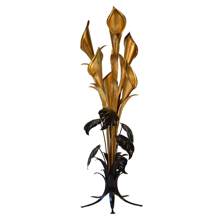 Hans Kögl Stehlampen mit großen tropischen Blumen, Mitte des Jahrhunderts 1