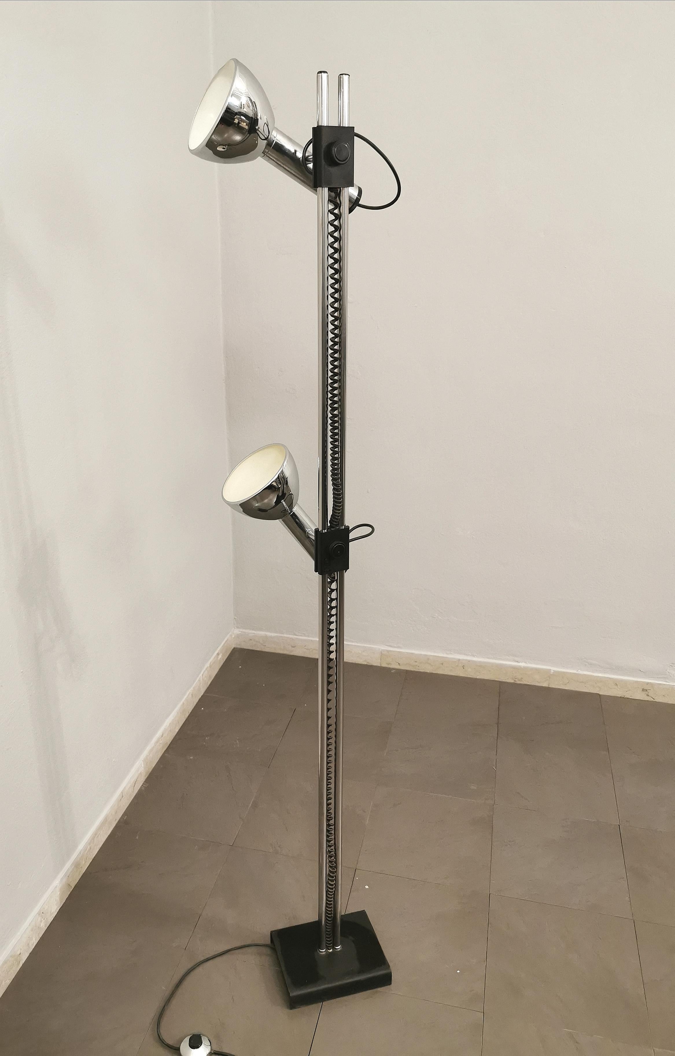 Enameled Midcentury Floor Lamp by Luci Italia Chrome Aluminum Metal Adjustable Italy 1970 For Sale