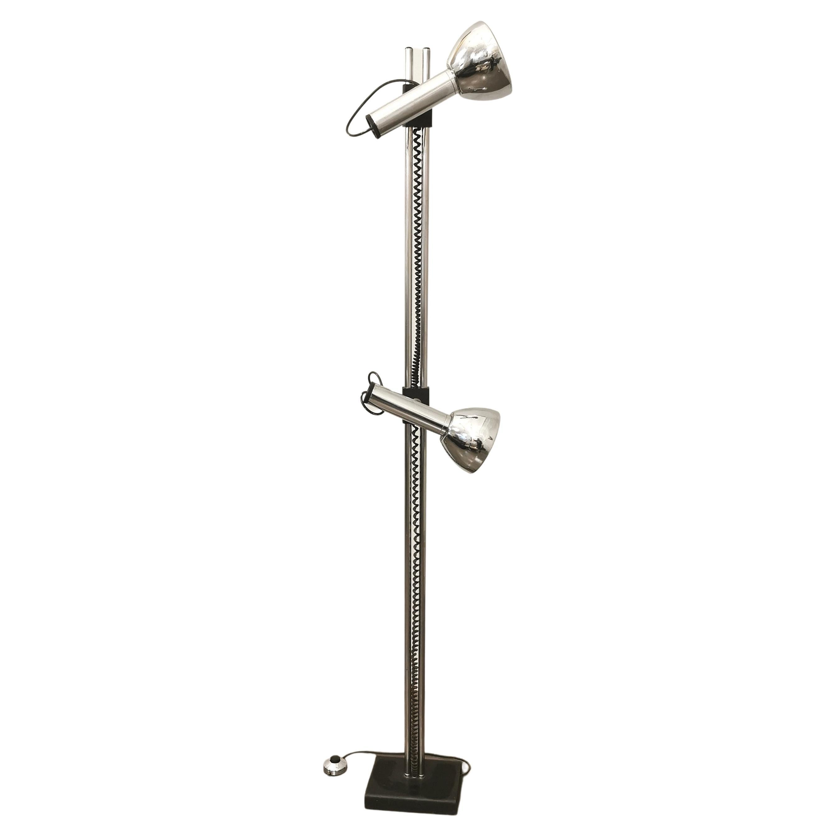 Midcentury Floor Lamp by Luci Italia Chrome Aluminum Metal Adjustable Italy 1970 For Sale