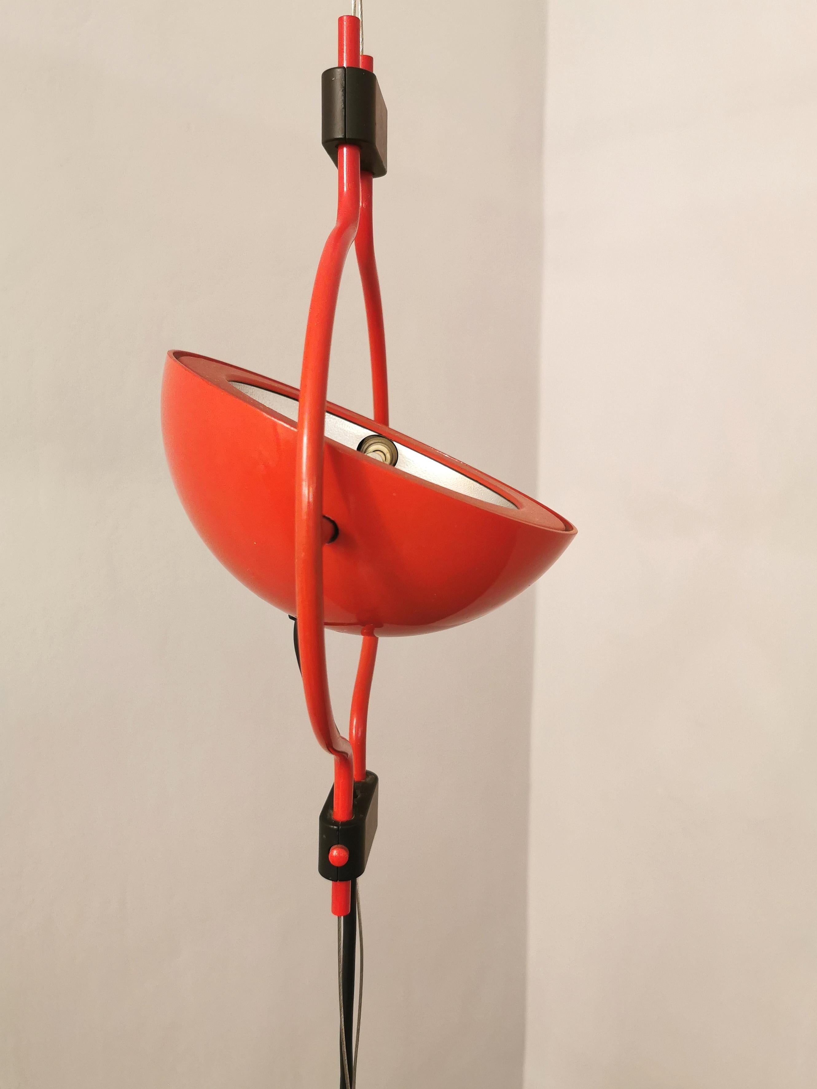 Mid-Century Modern Midcentury Floor Lamp Enamelled Aluminum Red Steel Enrico Tronconi Italy, 1970s For Sale