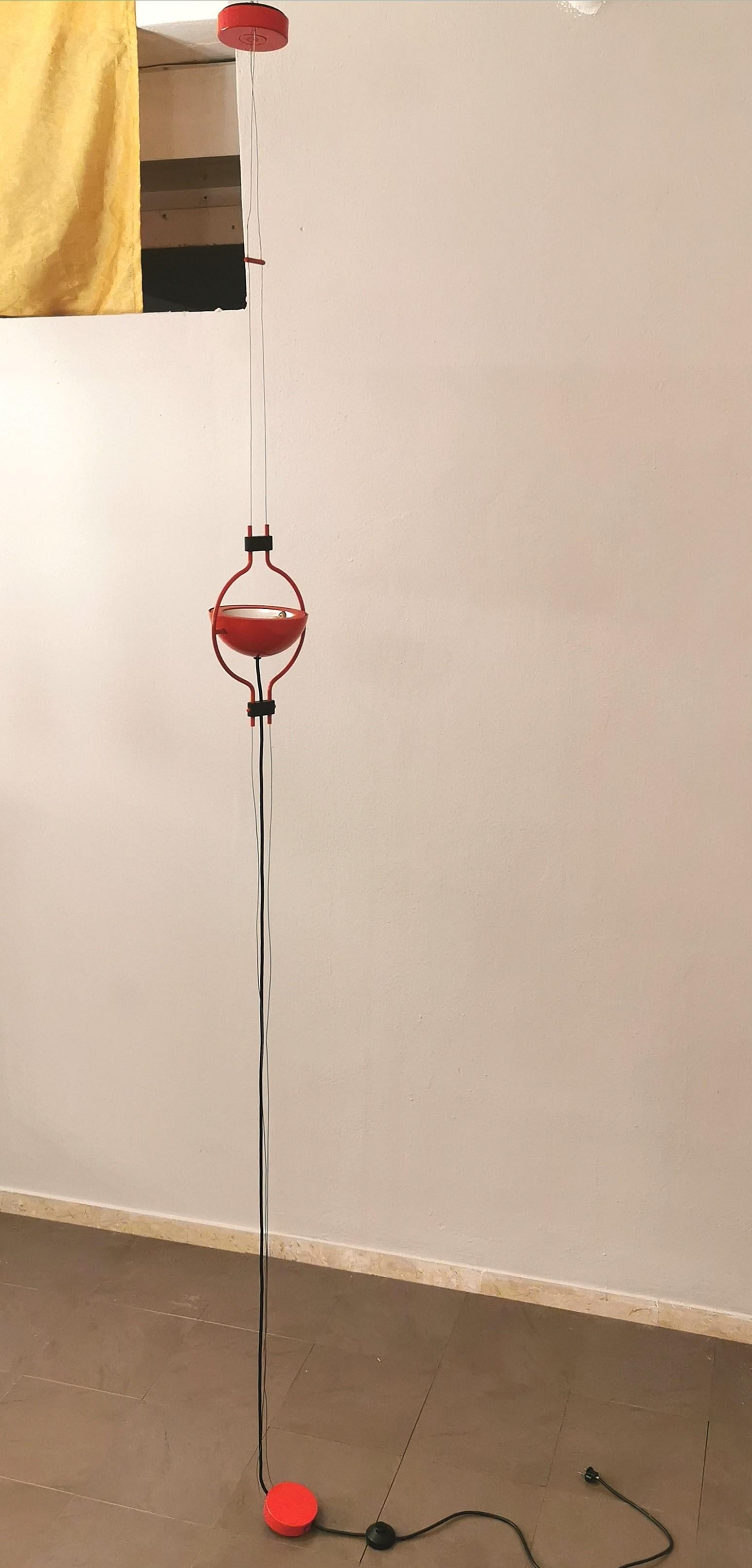 Enameled Midcentury Floor Lamp Enamelled Aluminum Red Steel Enrico Tronconi Italy, 1970s For Sale