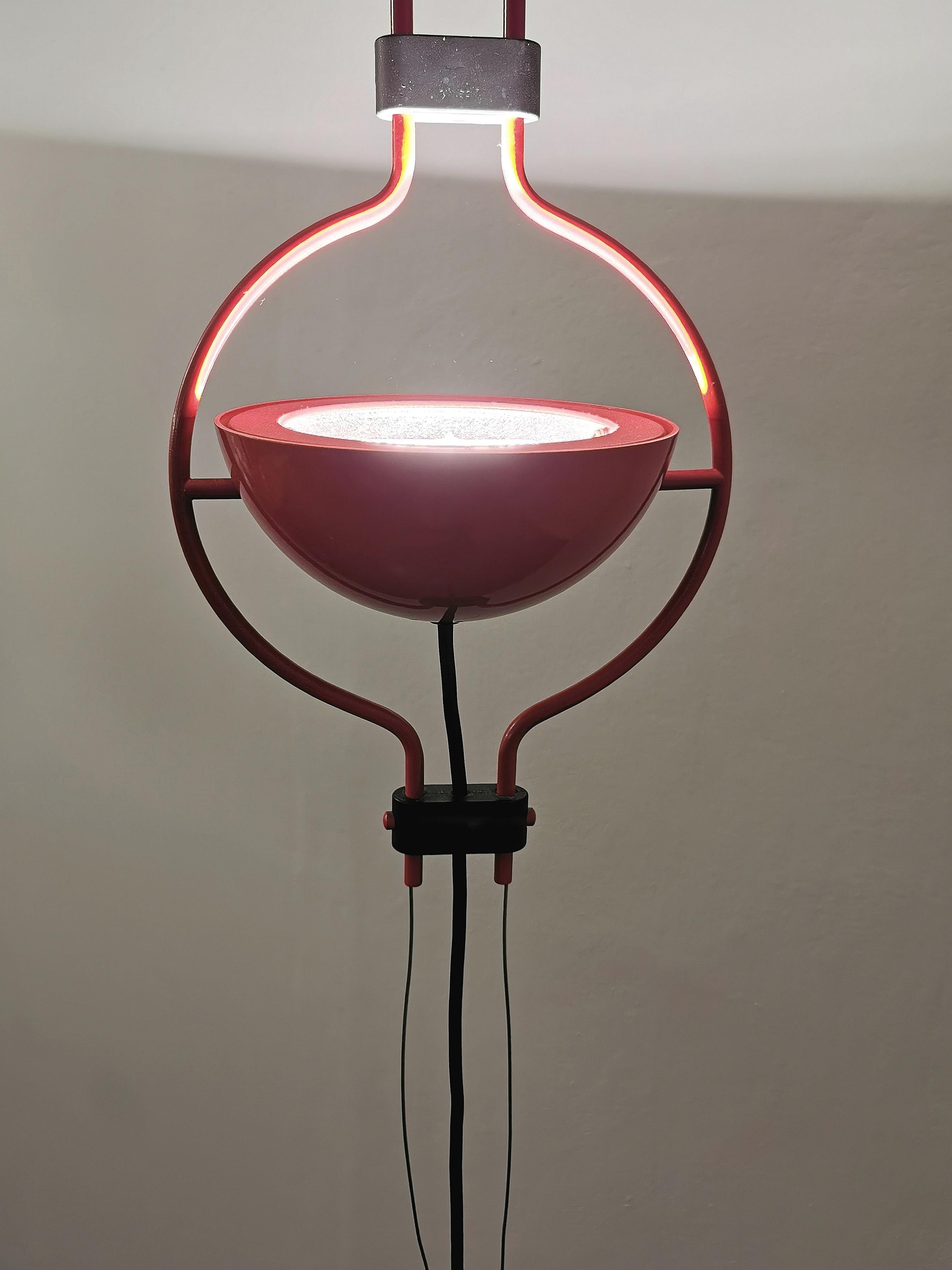 20th Century Midcentury Floor Lamp Enamelled Aluminum Red Steel Enrico Tronconi Italy, 1970s For Sale
