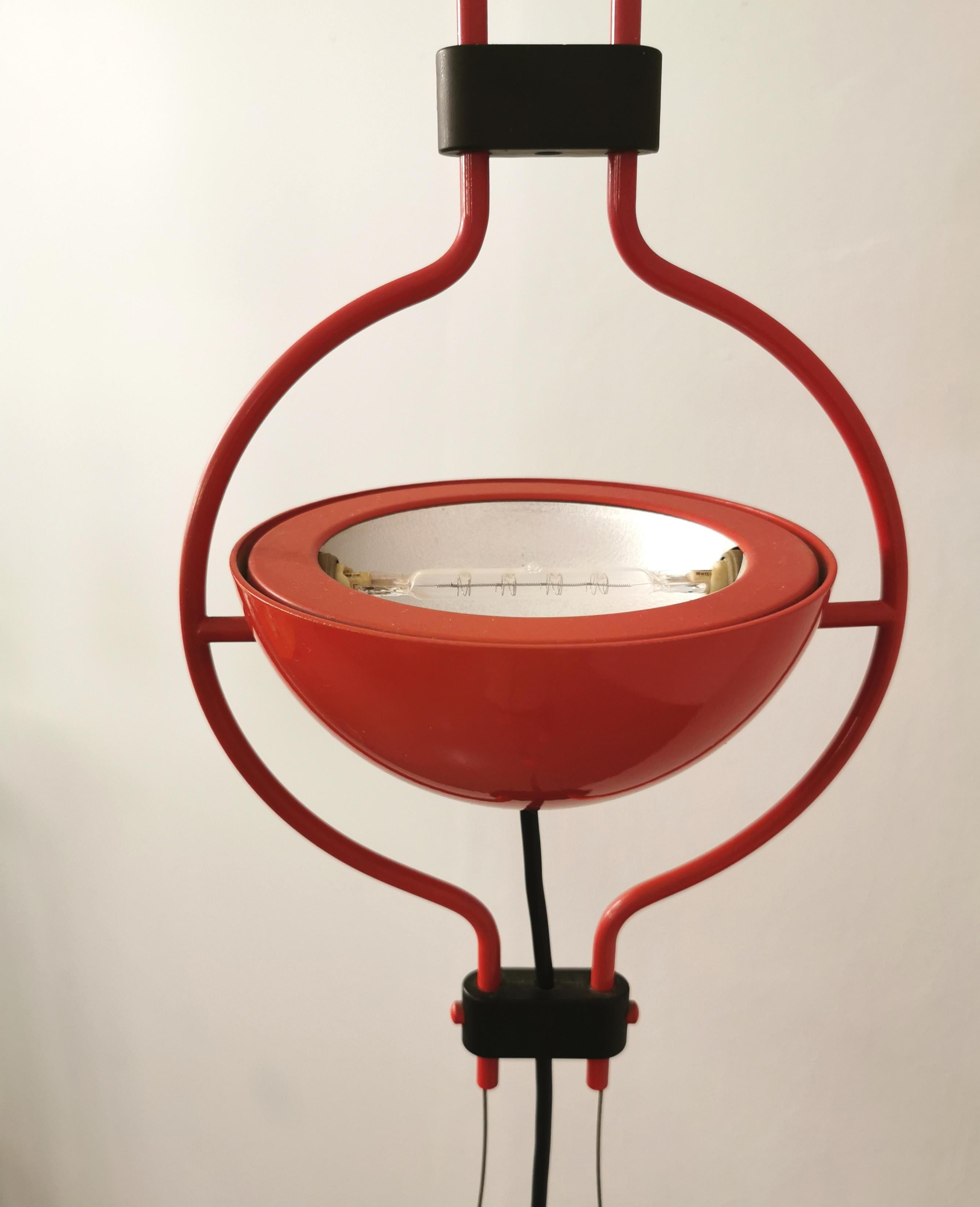 Metal Midcentury Floor Lamp Enamelled Aluminum Red Steel Enrico Tronconi Italy, 1970s For Sale