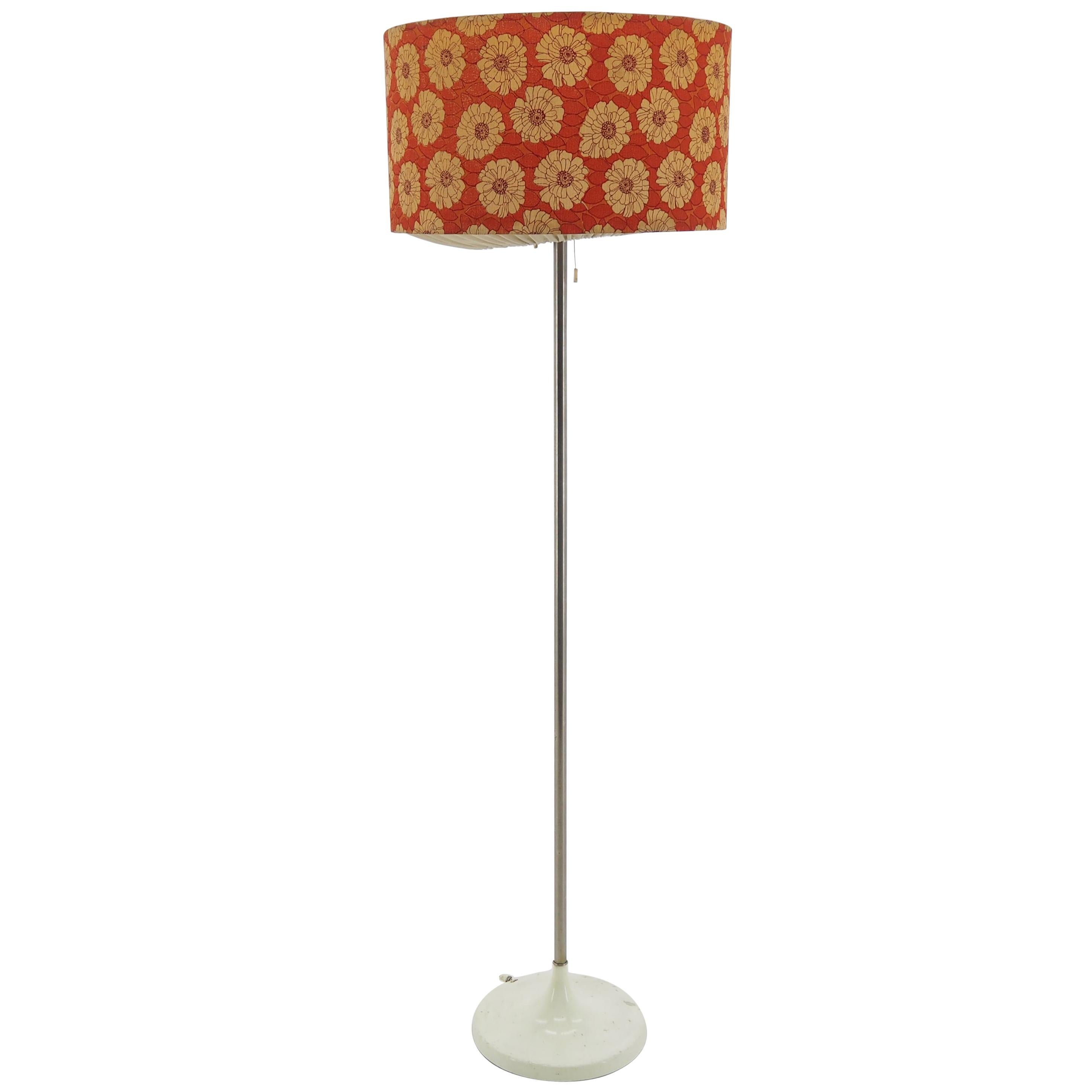 Midcentury Floor Lamp, Fabric Flower Shadelamp, 1970s