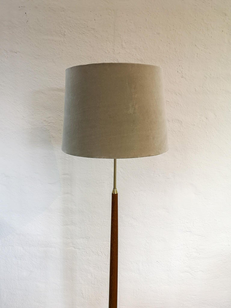 Swedish Midcentury Floor Lamp Teak and Brass Falkenbergs Belysning Sweden, 1960s For Sale