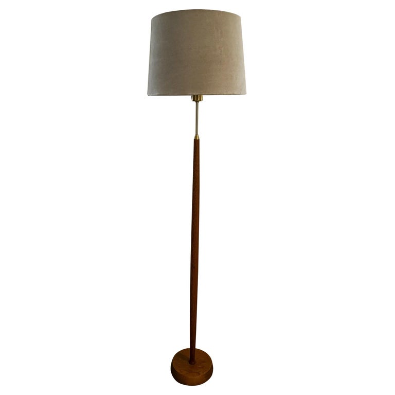 Midcentury Floor Lamp Teak and Brass Falkenbergs Belysning Sweden, 1960s For Sale