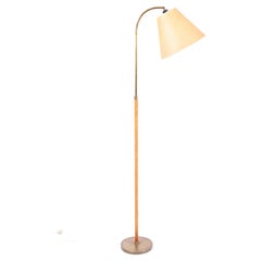 Vintage Midcentury Floor Lamp in Brass and Leather, Made in Denmark, 1960s