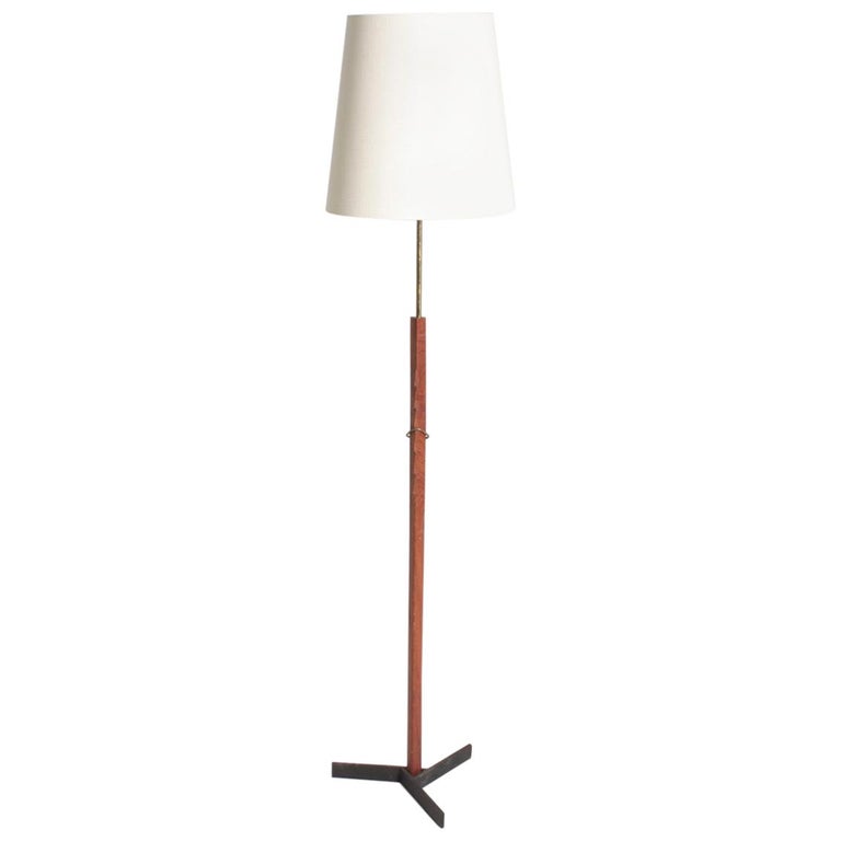 Midcentury Floor Lamp in Teak and Brass by Holm Sorensen, Danish Design