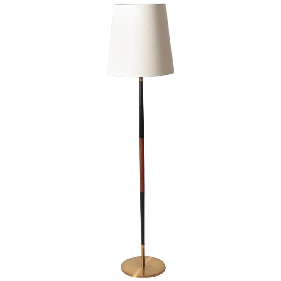 Midcentury Floor Lamp in Teak and Brass, Made in Denmark, 1950s